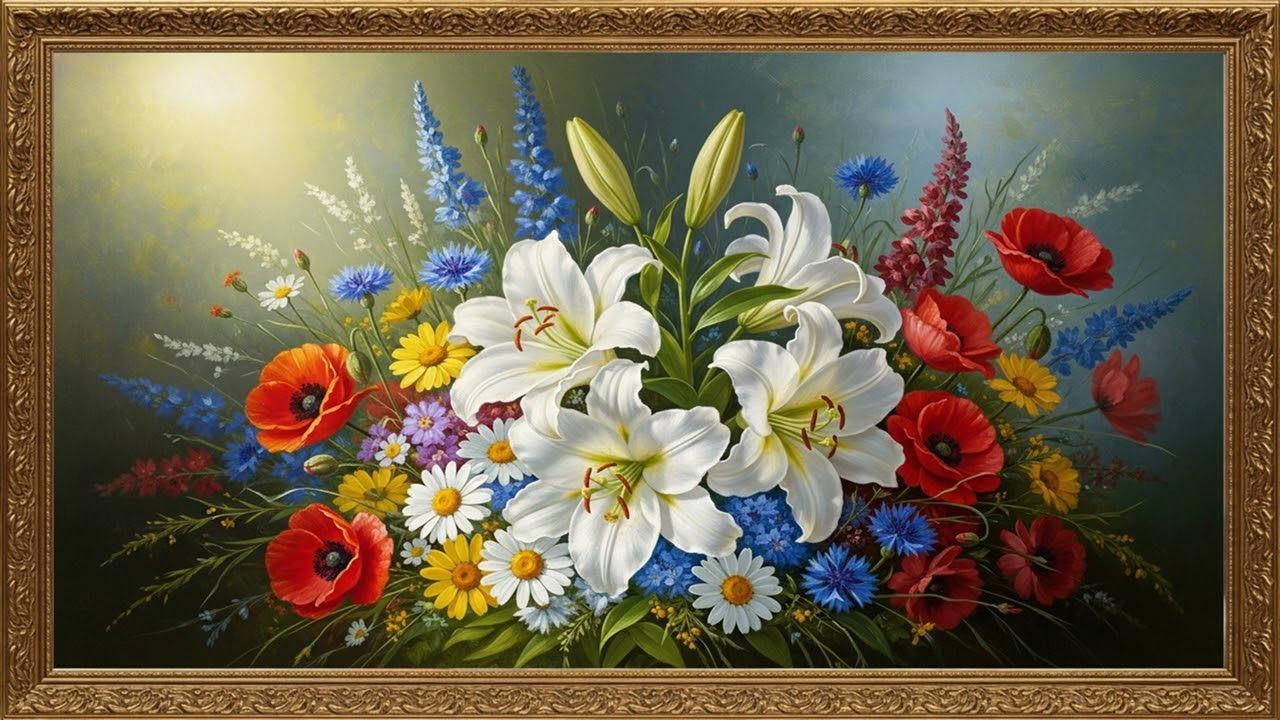 Traditional Flower Oil Artwork | Calm Gallery Art Screen