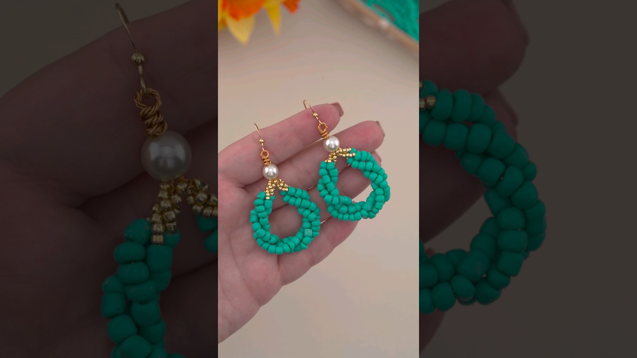 Making Earrings with Wire & Beads: DIY Gold Turquoise Beaded Earrings | Easy Pearl Wire Wrap Jewelry