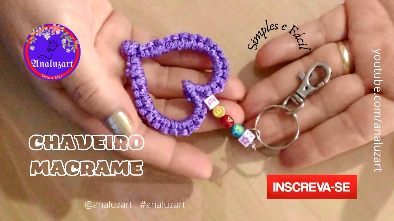CHAVEIRO MACRAME LETRINHAS PERSONALIZADAS CORAÇÃO COM FIO NAUTICO  @analuzart #macramefacil