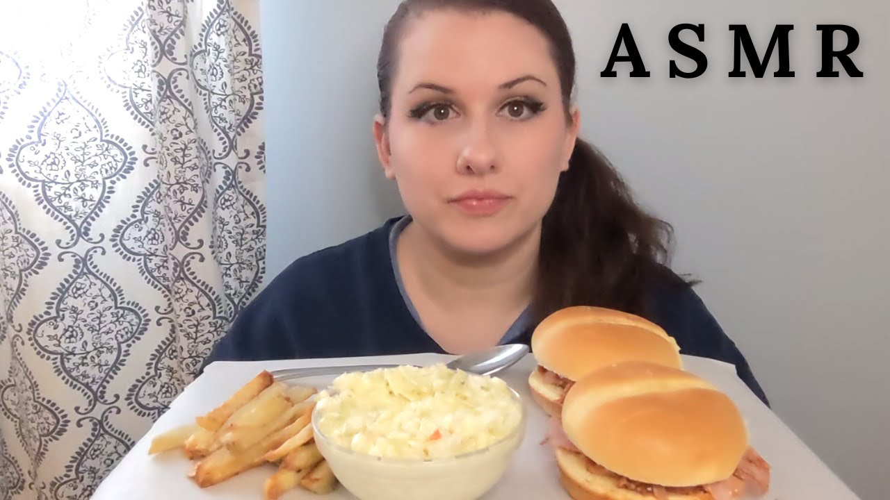 ASMR BBQ HAM SANDWICHES, FRIES, & COLESLAW MUKBANG 먹방 | Eating Sounds *No Talking | Ceallen Eats