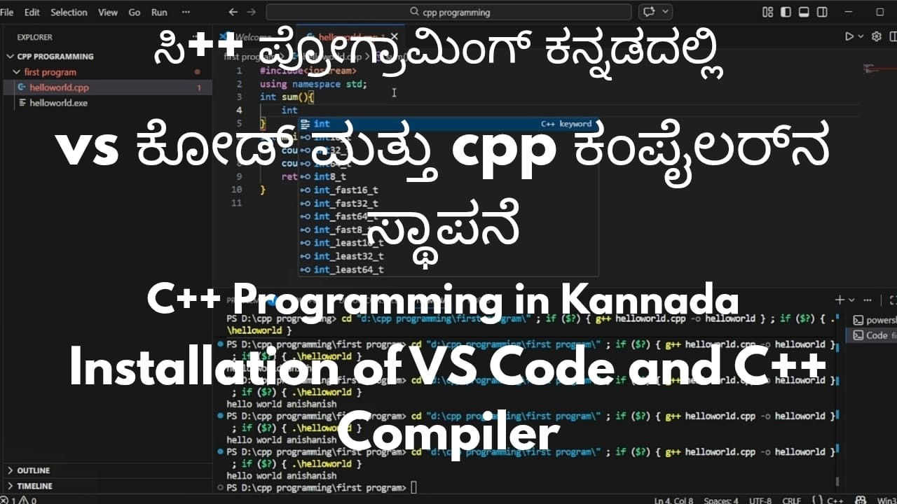 installing c++ compiler and vs code || c++ programming in kannada || codewithanish