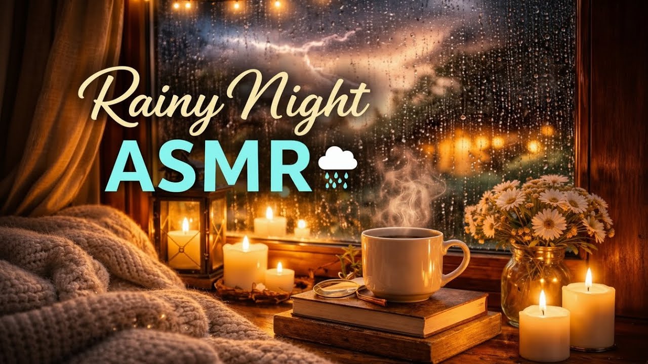 Cozy Rain Night Ambience 🌧️ Window Rain & Candle Flicker Sounds #asmr #rain #thunderstorm #heavyrain