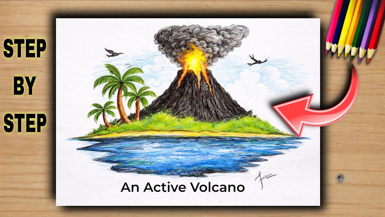 Drawing a Volcano in 3 Easy Steps 🌋✨ | How to draw a Volcano 