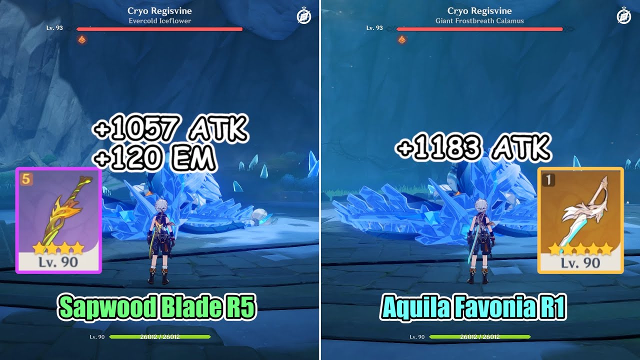 Bennett Burst: Sapwood Blade R5 vs Aquila Favonia R1 | Comparison | Genshin Impact