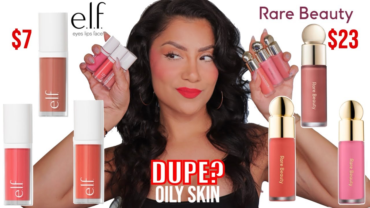 DUPE? $7 e.l.f. COSMETICS CAMO vs $23 RARE BEAUTY SOFT PINCH LIQUID BLUSH *oily skin*| MagdalineJ