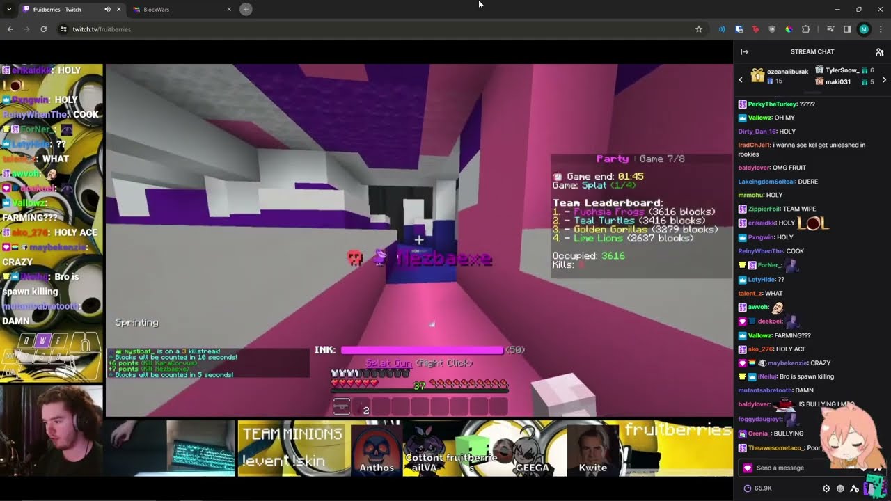 feinberg reacts to fruitberries 13 splat kill streak