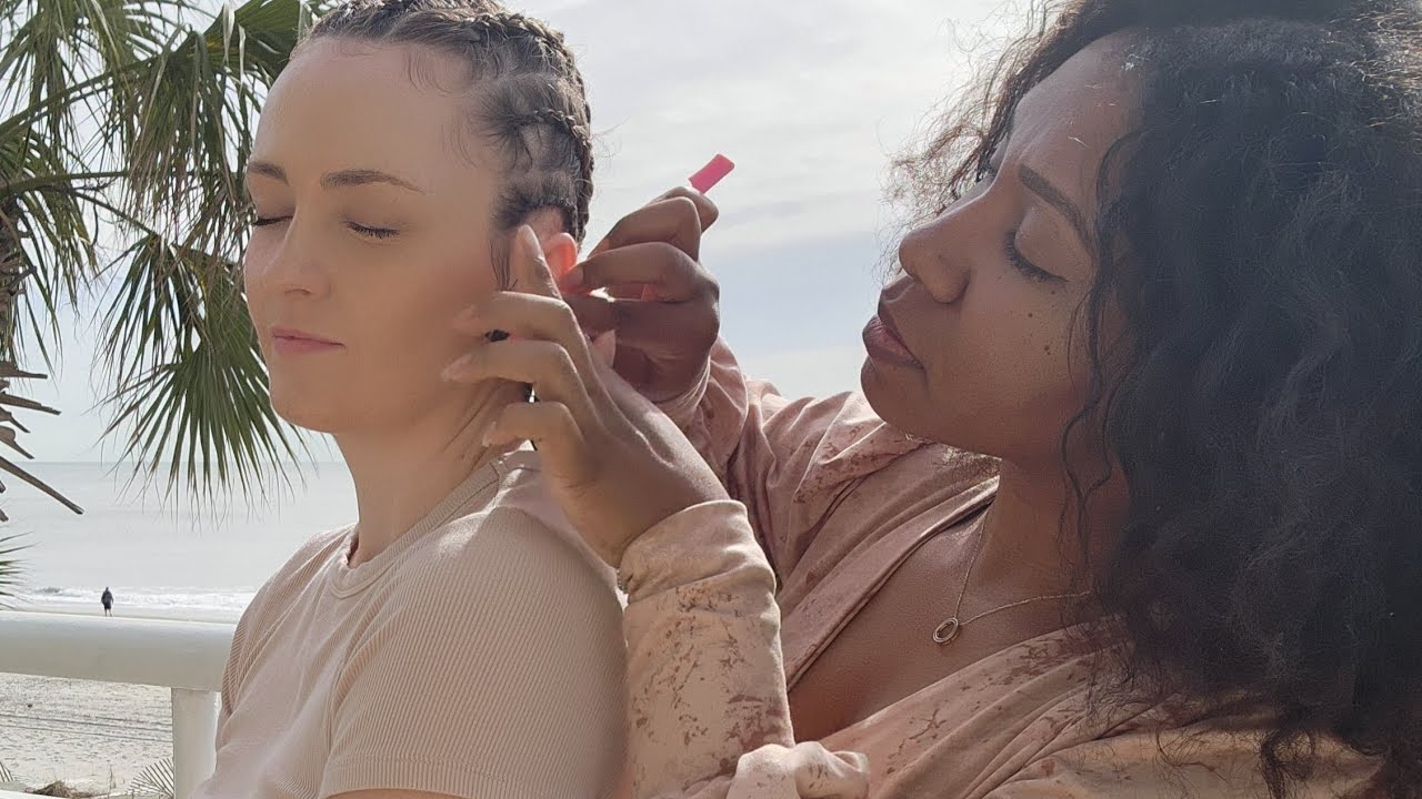 ASMR Professional Cornrow Braiding at the Beach - Rattle Comb, Gel & Finishing Touches with Edges