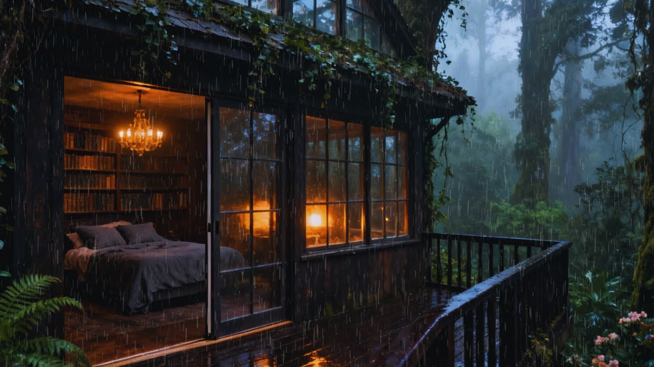 Rain Sounds for Sleeping - ASMR Heavy Rain On the Cabin Forest for Deep Sleep & Anxiety Relief