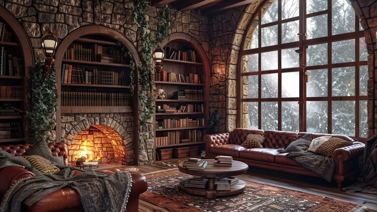 Cozy Fireplace & Falling Snow | Deep Sleep, Relaxation, CalmRustic Winter Cabin ❄️