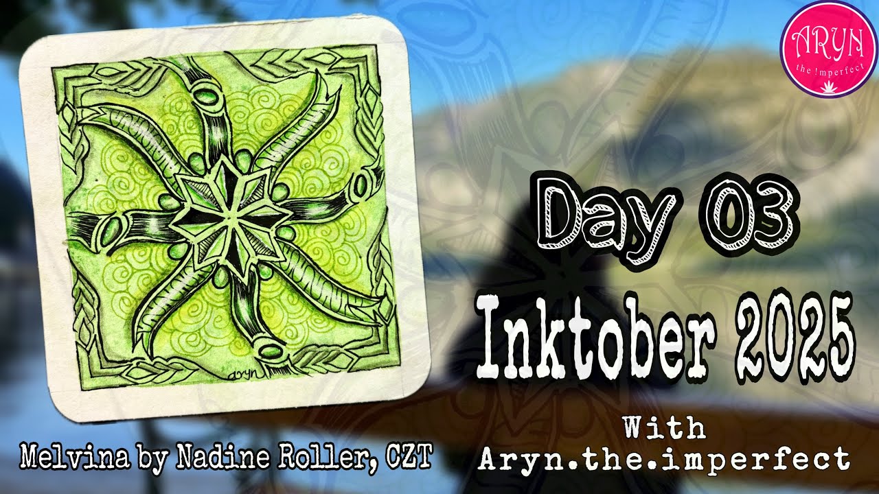 Inktober 2025 Day 03 Melvina | Draw with Aryn | Zentangle inspired Art #inktobertangles2025