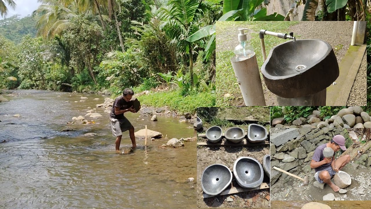 Pembuatan wastafel dari batu asli