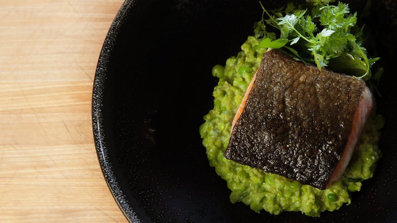 Salmon with Green Pea Mash