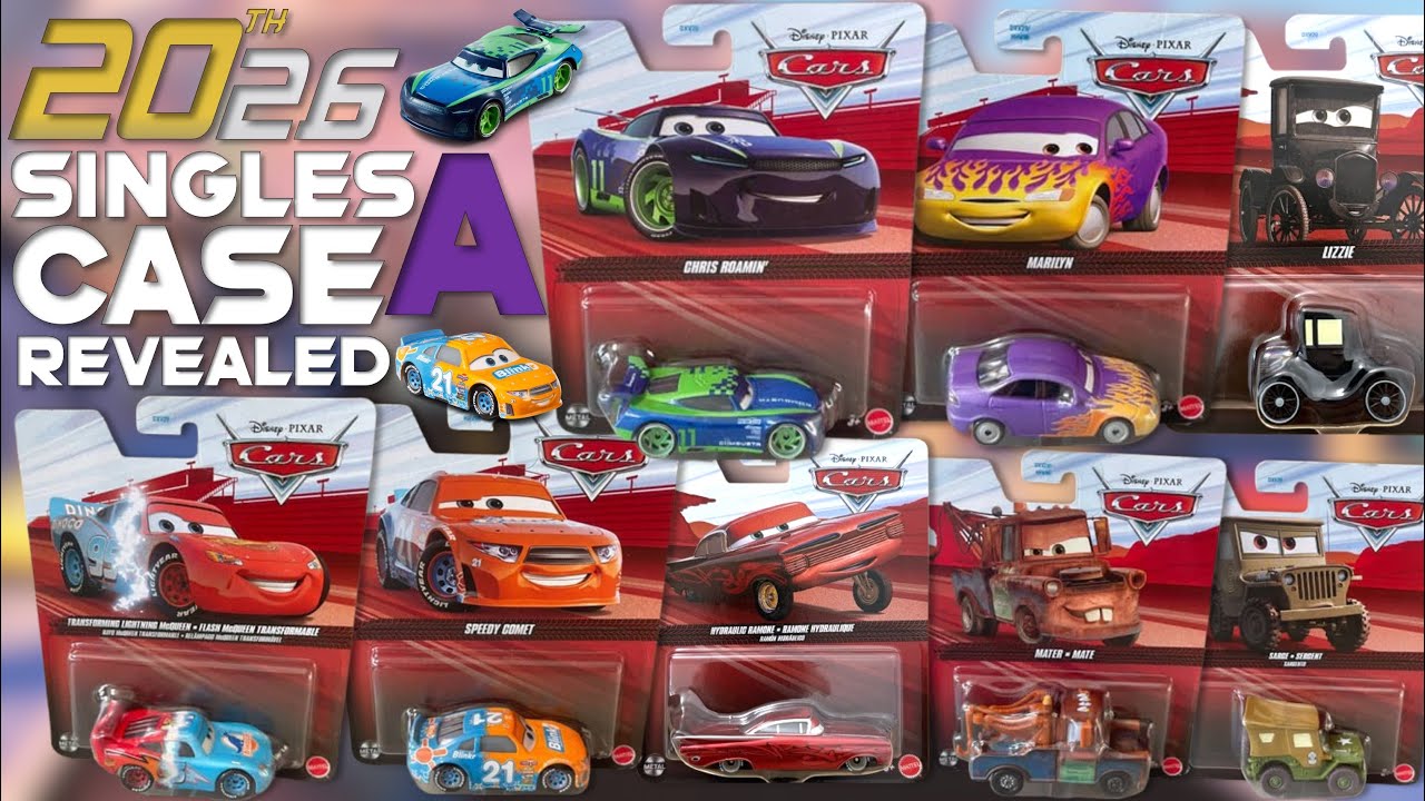 Mattel Disney Cars 2026 Singles Case A ПОЛНЫЙ КОМПЛЕКТ - Крис Роамин Спиди Трансформер Маккуин