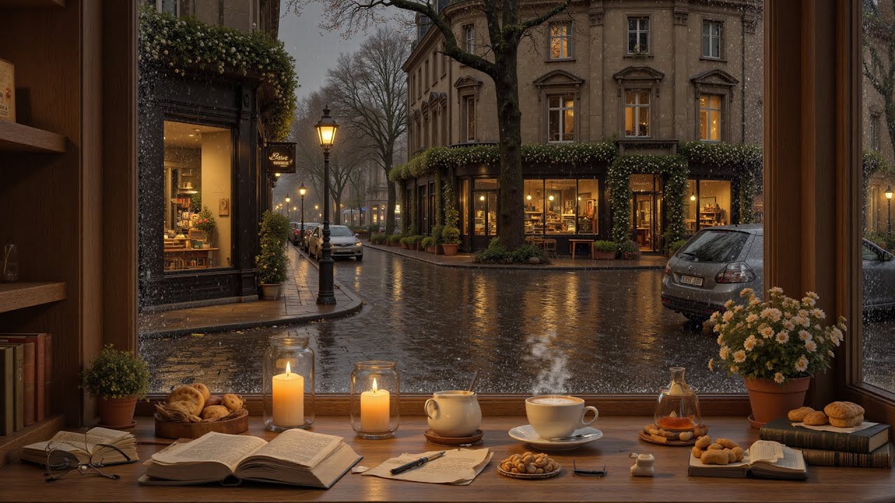 Cozy Rainy Café Jazz by the Window ☕ Smooth Jazz at the European Street for Relaxing, Study & Focus