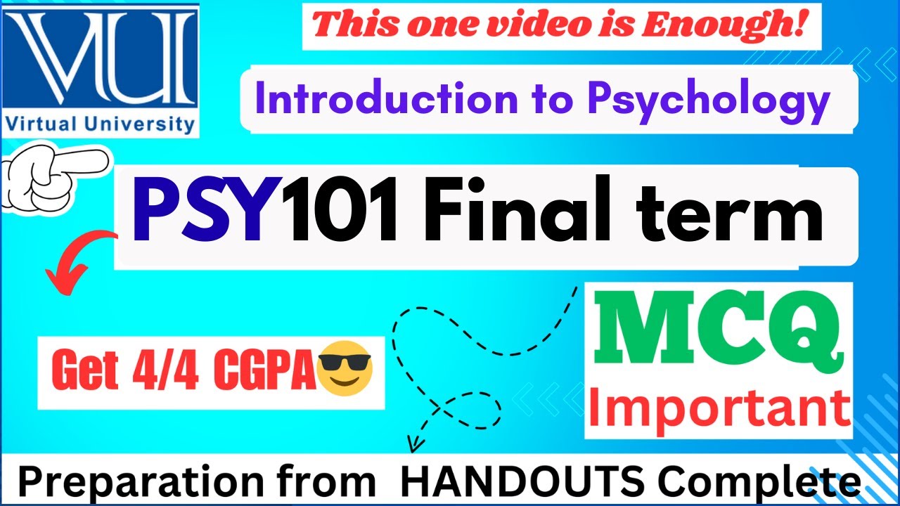 Psy101 final term preparation most REPEATED MCQ ✅ || PSY101 Final term current paper MCQ