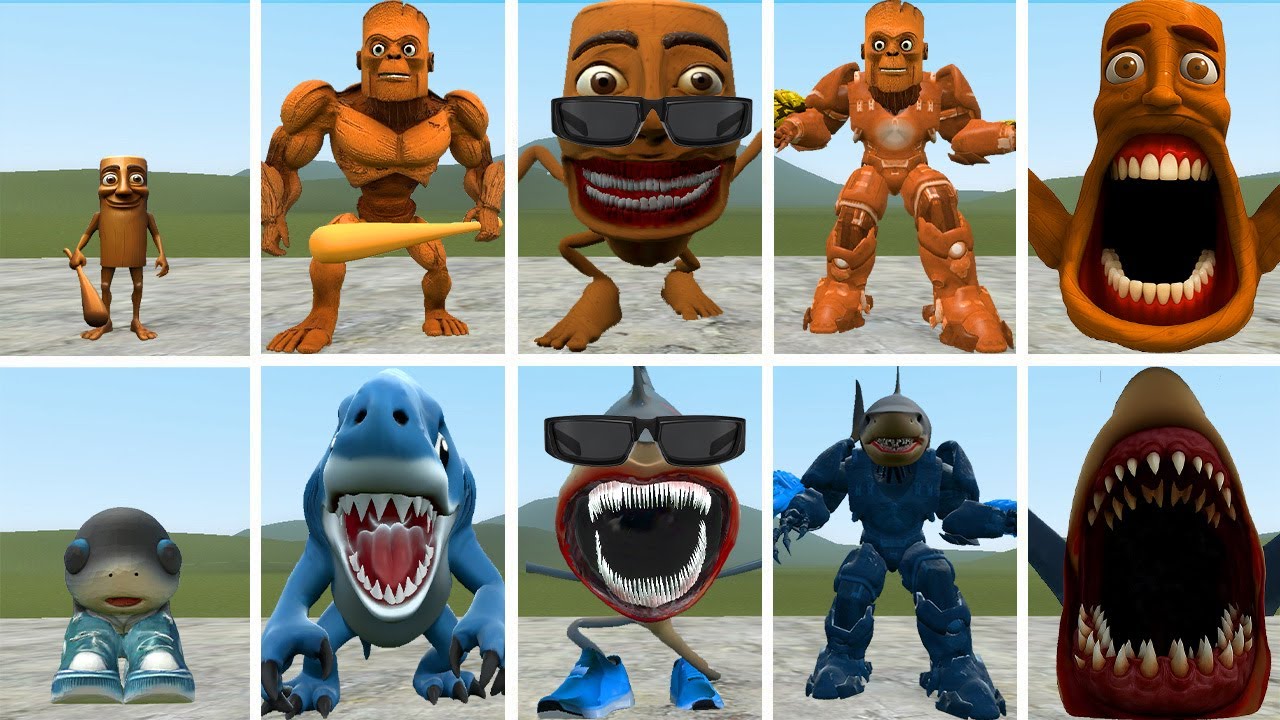 YES YES: ALL THE NEW EVOLUTIONARY FORMS OF THE MONSTER TUNGTUNG SAHUR VS TRALALERO TRALALA IN GMOD!
