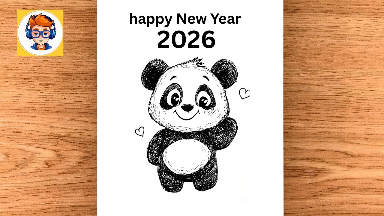 Happy new year 2026 drawing | new year greeting card ideas | How to Draw a Cute Panda Step by Step