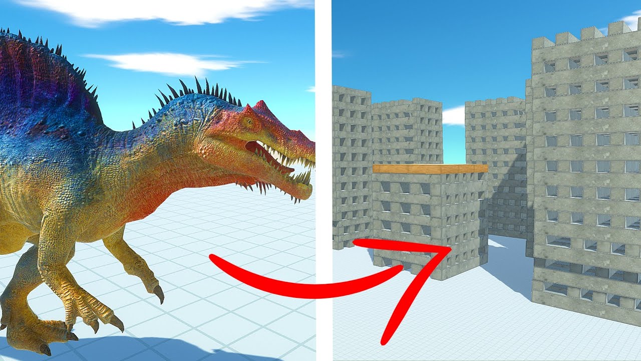 NEW SPINOSAURUS in SKYSCRAPER vs ALL UNITS - animal revolt battle simulator spinosaurus - arbs