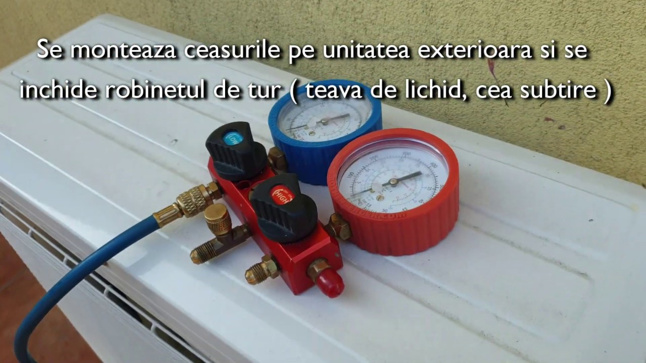 Schimbare aer conditionat. Recuperare freon unitate veche, vidare si pornire unitate noua.