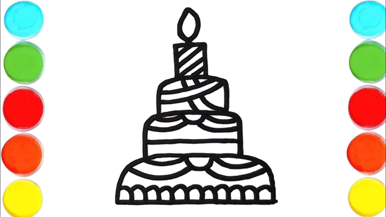 Birthday Cake Drawing Painting Colouring For Kids Toddlers Art...
