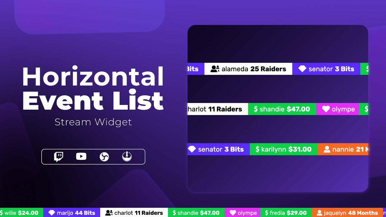 Horizontal Twitch Event List for StreamElements & OBS Studio