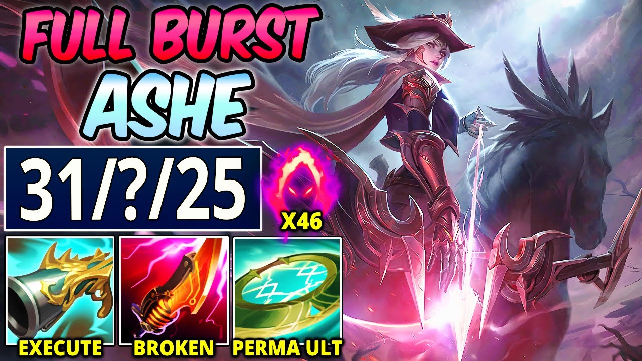 DARK HARVEST ASHE FULL BURST LETHALITY - 76000 DMG, 46 STACKS (ULT EVERY 15 SEC) - League of Legends