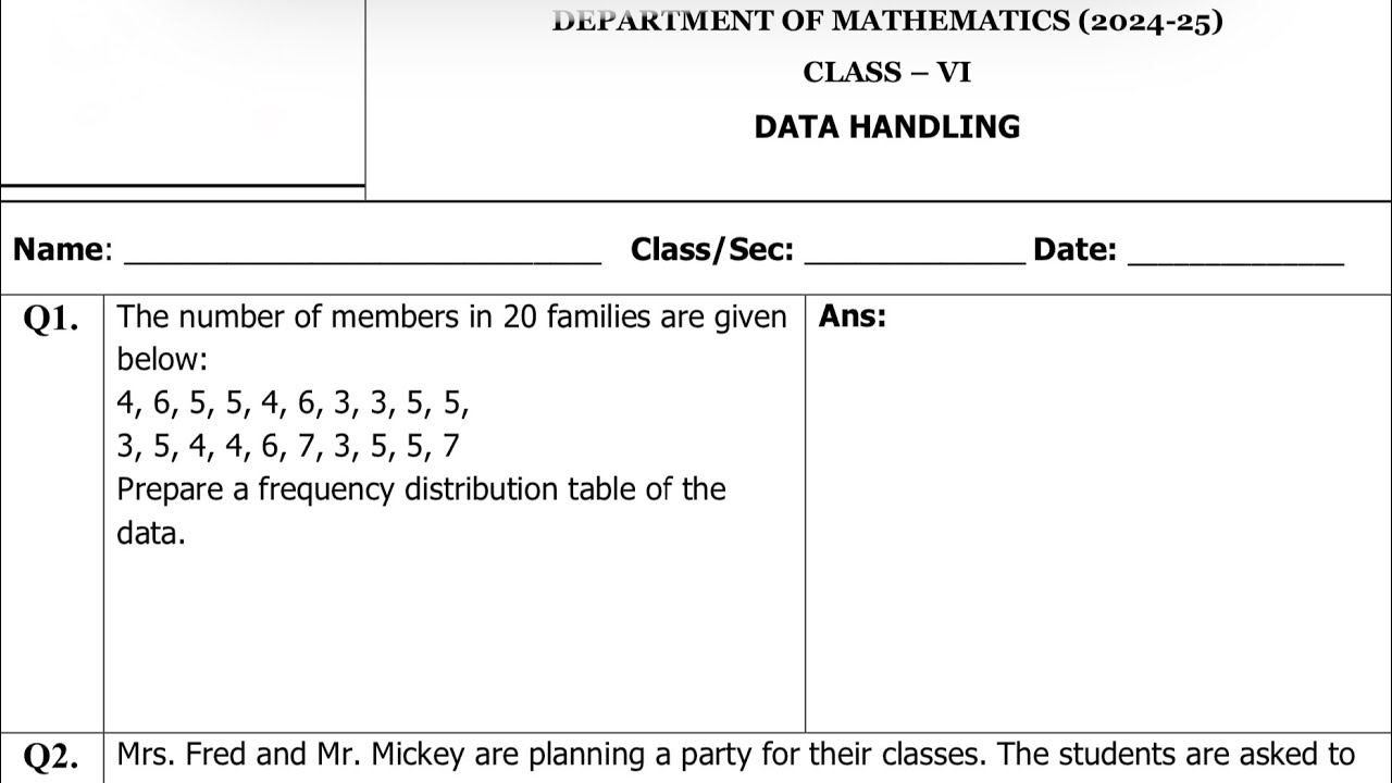 Data handling, class 6 maths NCERT new book chapter worksheet solution with explanation