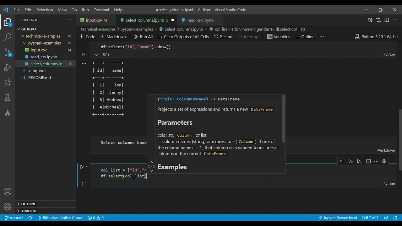 PySpark Example -  Select columns from Spark DataFrame