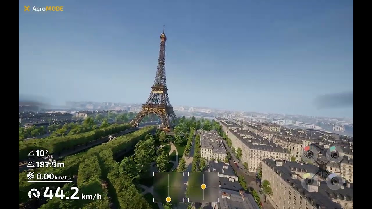 Paris flying in the park. FPV drone simulator 