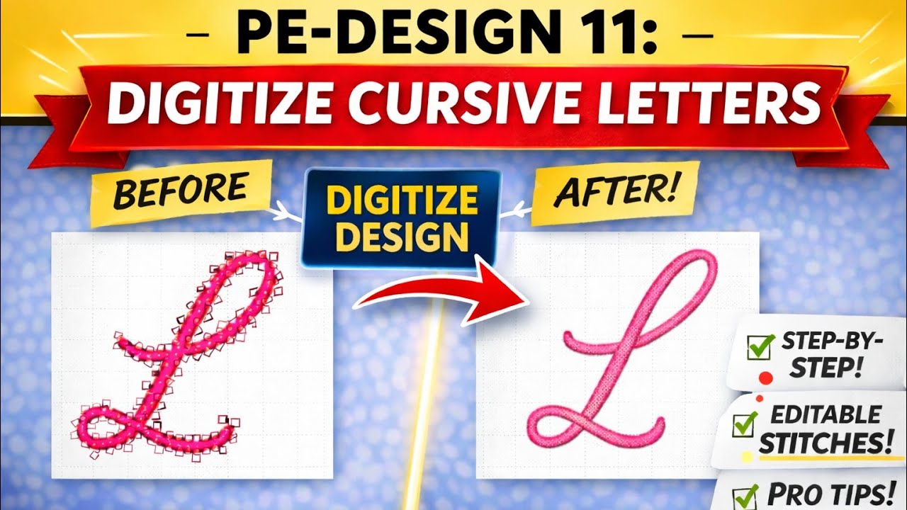 PE Design 11 Palettec11: Cursive Letter Digitizing for Embroidery. 