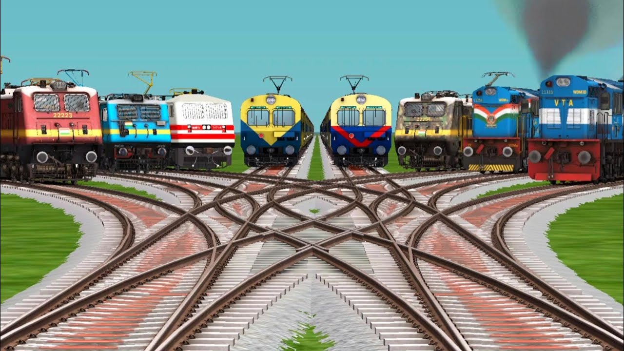 🔴 8 Realistic Trains on Bumpy Railroad Tracks | Fun & Risky Crossing for Toddlers | train crossing 