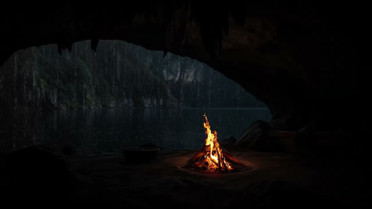 🔥 Refugio Primitivo en una Cueva Bajo Lluvia Extrema | Sonido Ambiental Auténtico