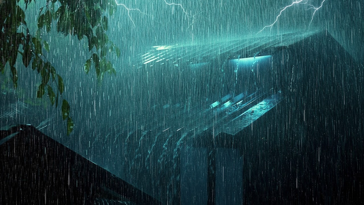 Heavy Rain on a Tin Roof for Sleeping 24/7, Sleep Instantly with Rain Sounds & Thunder at Night