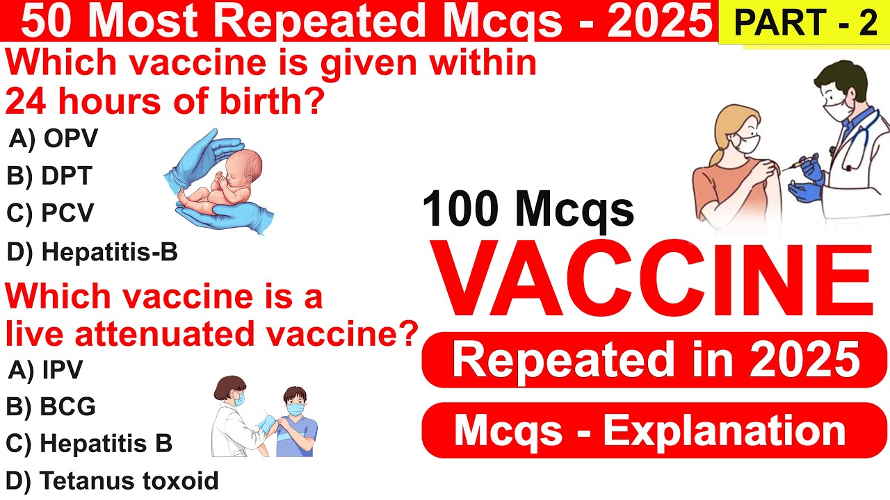 100 лучших вопросов по вакцинам 2026 г. | Часть 2 | Вопросы MCQ по календарю иммунизации | Вопрос...