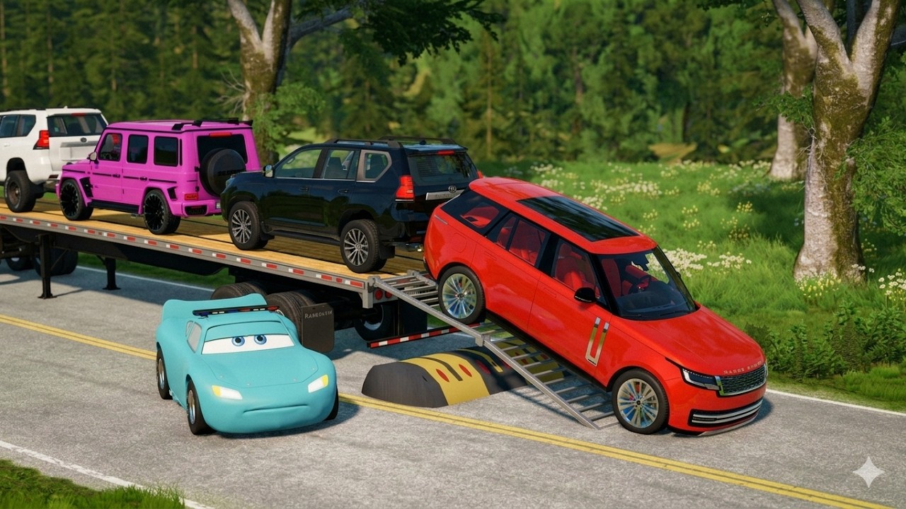 Flatbed Truck McQueen | Transportation with Truck - Pothole vs Car #177 | BeamNG.Drive Gameplay