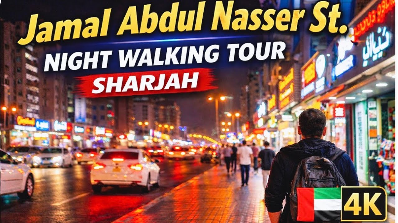 4K Sharjah🇦🇪 | One of Sharjah's Main Urban Streets- Jamal Abdul Nasser St. | Night Walking Tour