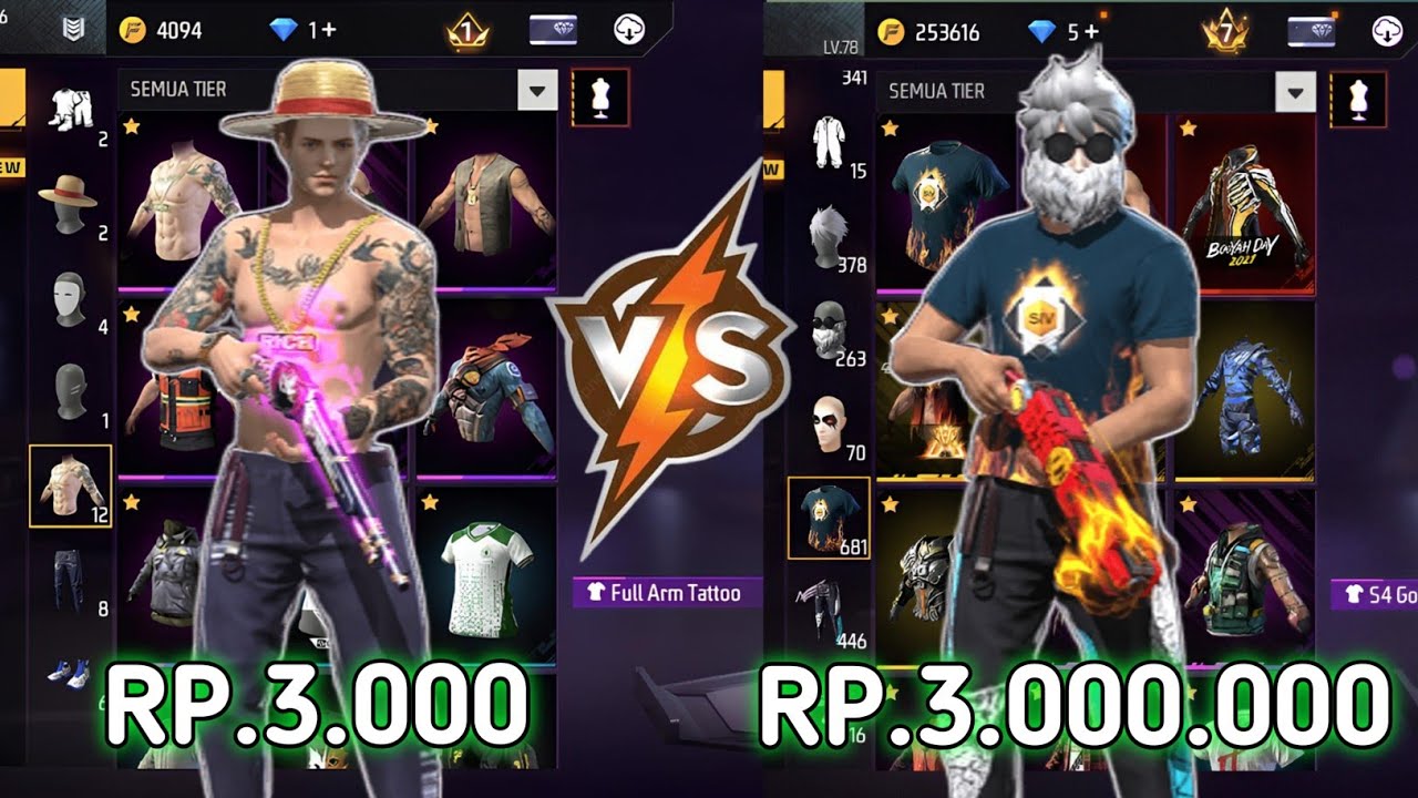 REVIEW AKUN FF SEHARGA 3.000 VS 3.000.000‼️