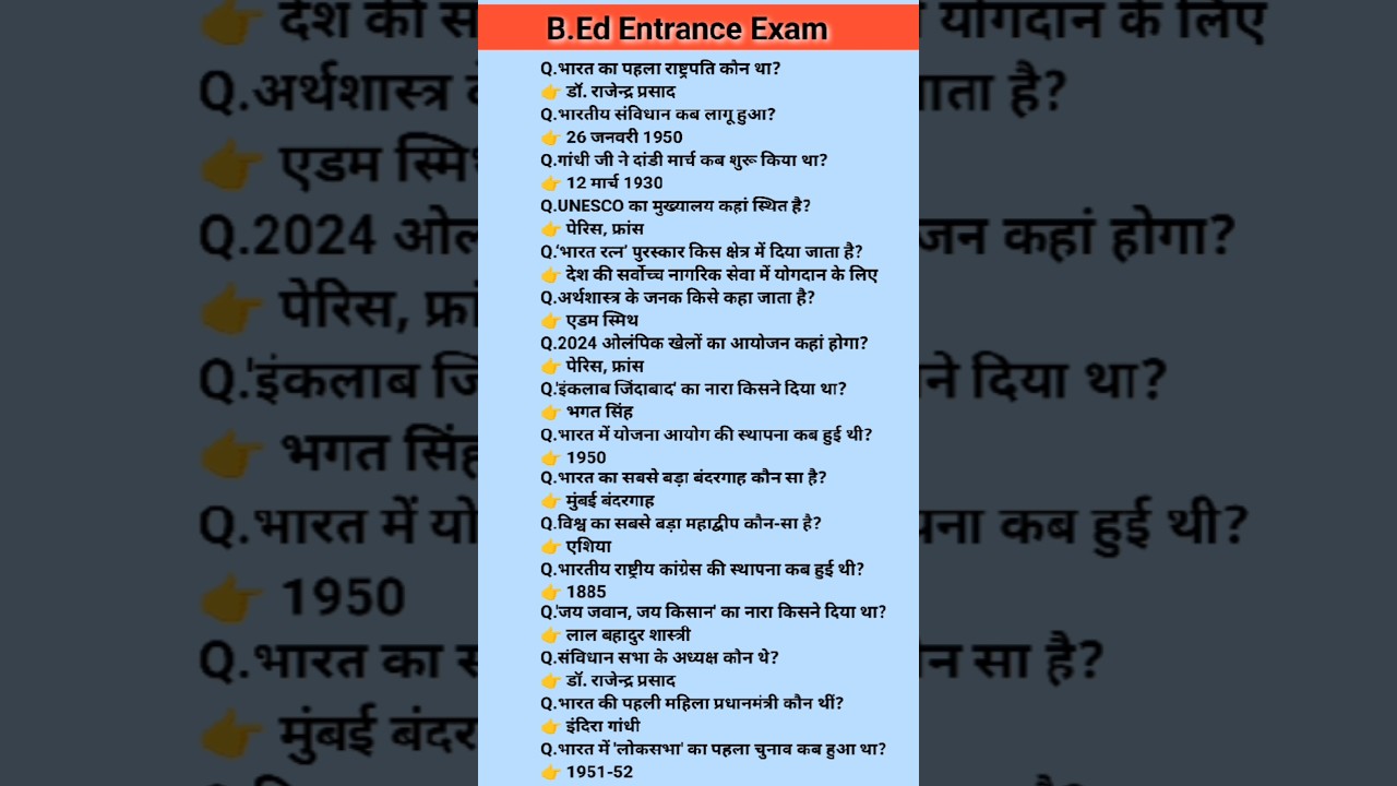 B.Ed Entrance | The MOST IMPORTANT QUESTIONS | GK Study Gautam | General knowledge