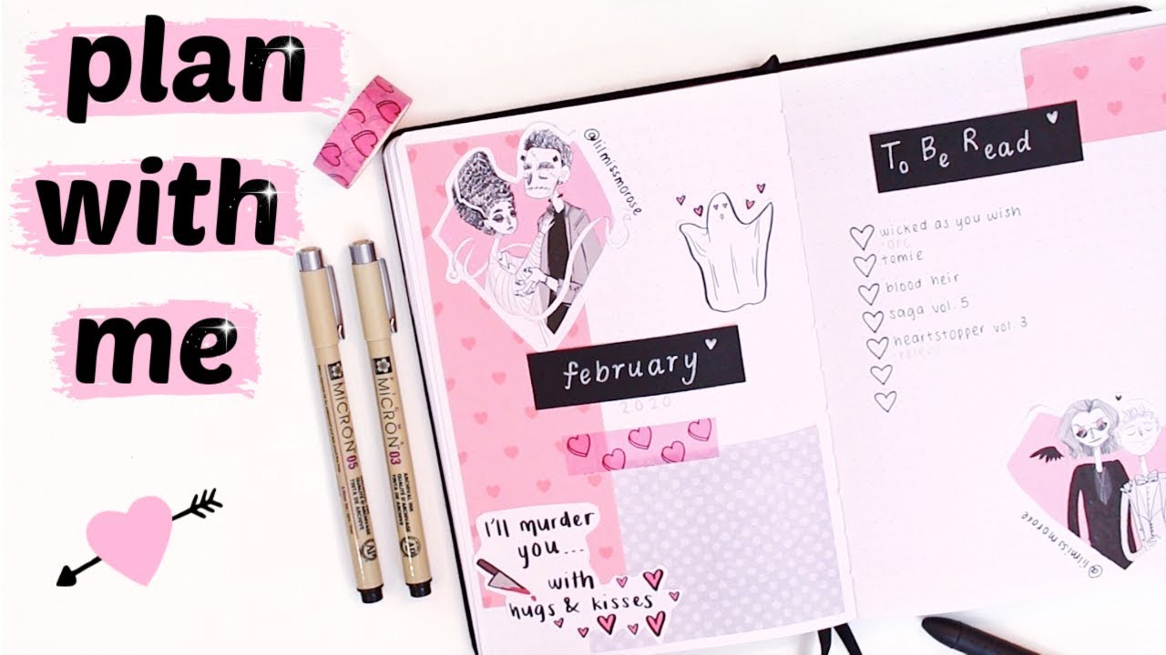 PLAN WITH ME | february reading bullet journal set up ♥ spooky valentines theme