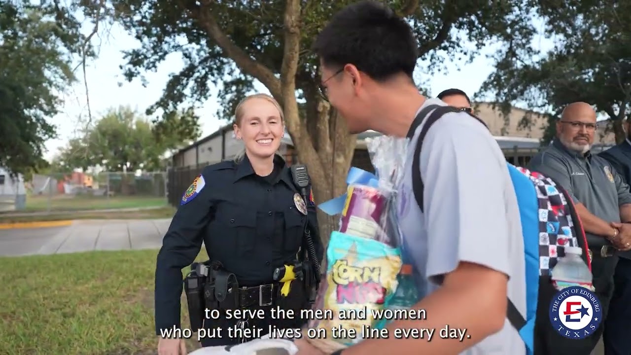 Edinburg PD Welcomes John Ryan at his First Day of School