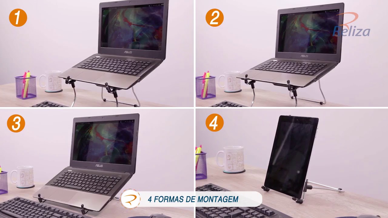 Suporte para Notebook Metal Cromado ou Preto - Reliza