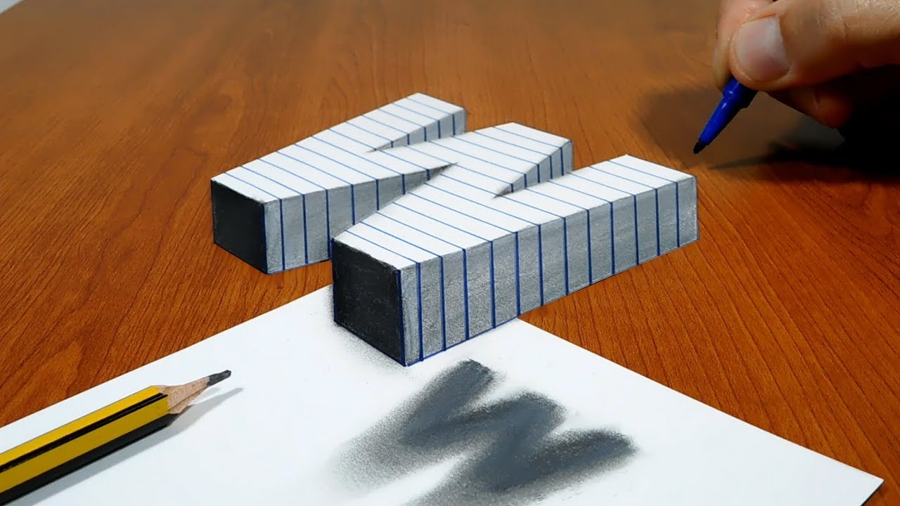 3D Trick Art On Line Paper, Floating Letter W