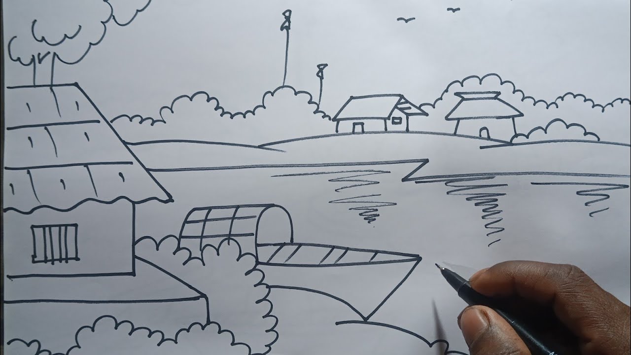 How to Draw Beautiful Village Scenery Step by Step for Beginners