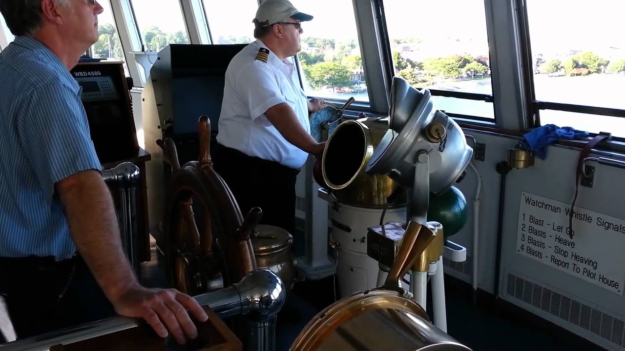 Captain Hobbs Bringing S.S. Badger Into Ludington, MI Harbor, August 20, 2012