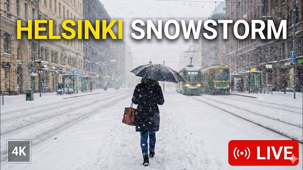 🔴 Snowy Night Walk Helsinki 4K ❄️ Walk All Night Long 🌨️ 🔴 PRE-RECORDED SLOW TV CITY SOUND JAN 2025