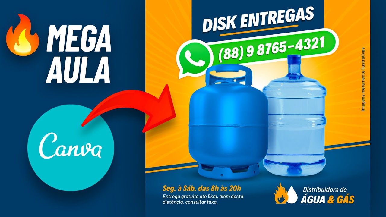 🔥 Arte Distribuidora de Água e Gás no #Canva - MEGA AULA Design + Marketing