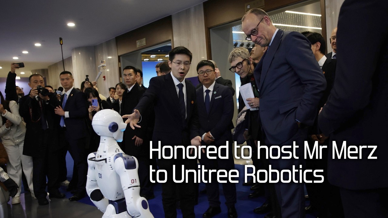 Germany's Merz amused by Chinese-made humanoid robots when touring Unitree, a China frontier