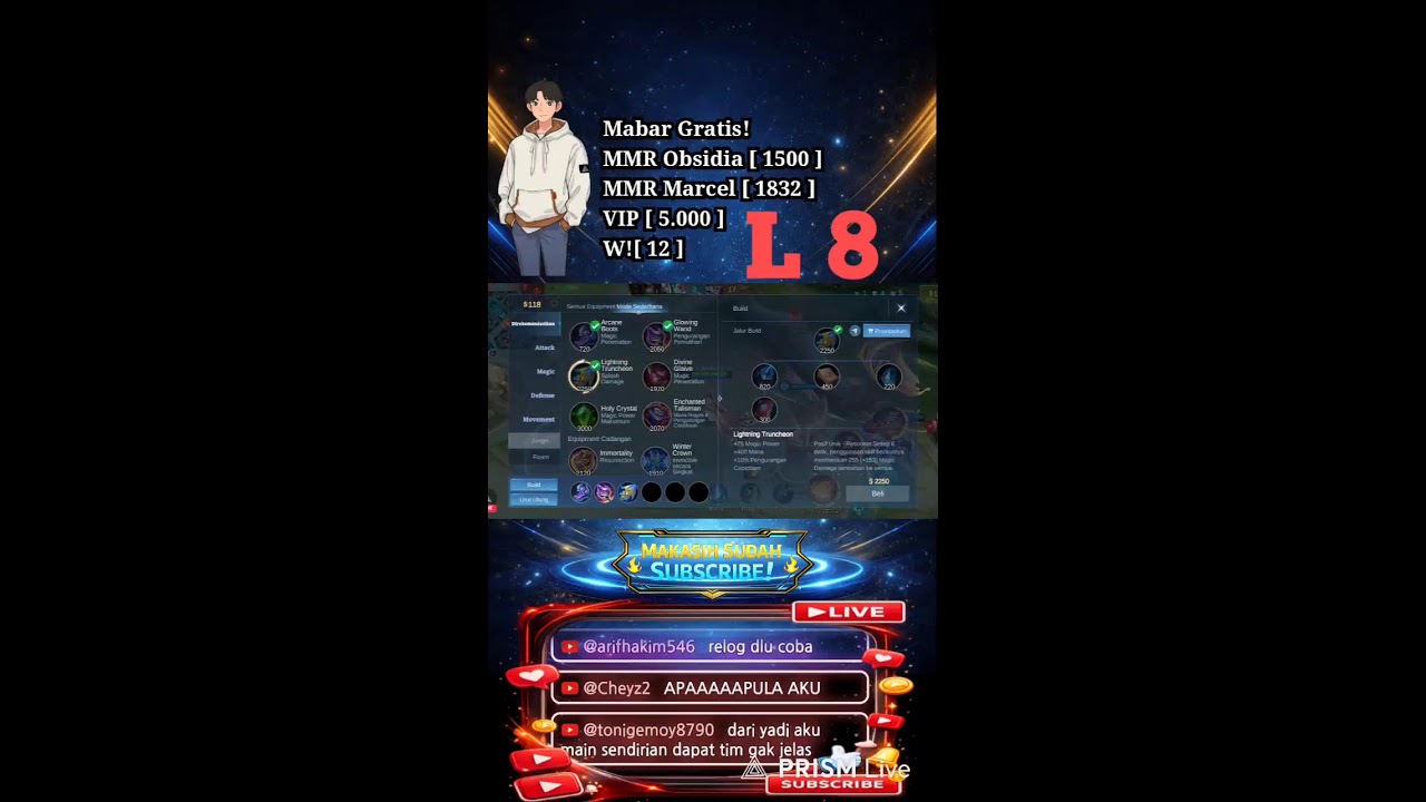 Push MMR Obsidia & Marcel!! Mabar Gratis Sampai Subuh!! #Mabar #ML #Gratis