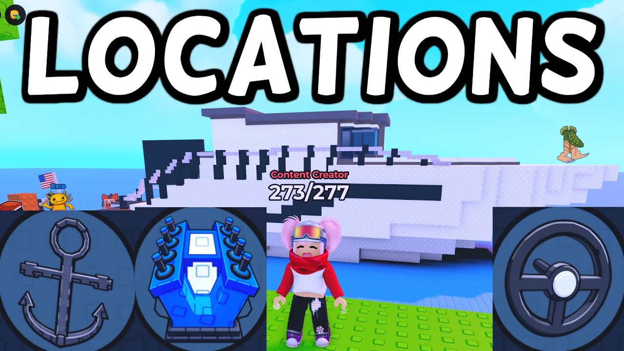 Расположение деталей корабля в игре Find the Brainrot Roblox | Якорь, двигатель и руль (простое р...