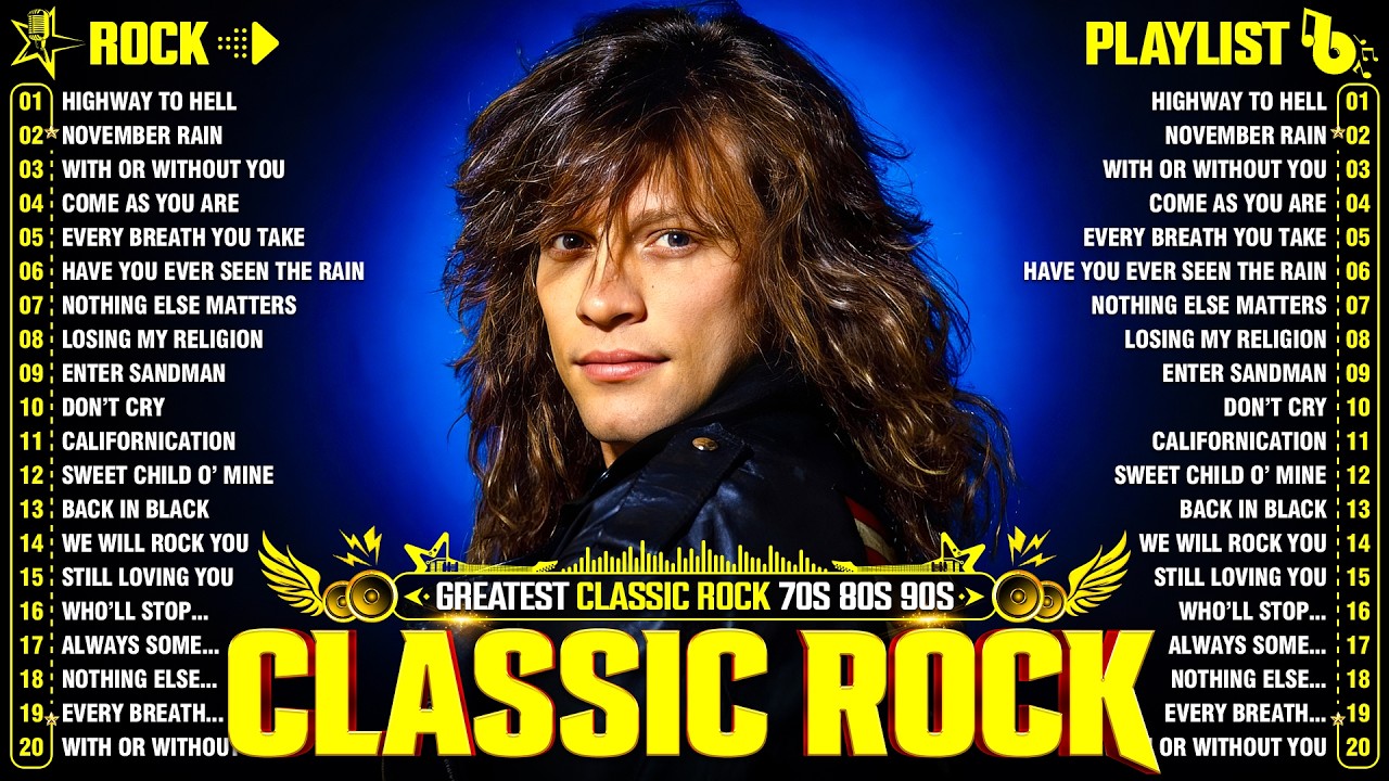 Top 100 Classic Rock Songs 70s 80s 90s ⚡ Bon Jovi, Queen, Guns N' Roses, Metallica, ACDC, Aerosmith